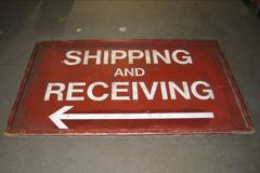 Sign-Shipping and receiving, wood, wht/red, 72"w x 42"t, stock number S-0630