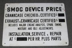Sign-Smog Device Price List lists services & prices, metal, blk/wht, stock number S-0633