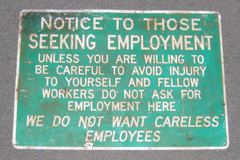 Sign-Notice To Those Seeking Employment. metal, green/white, 20"w x, stock number S-0651
