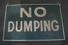 Sign-No Dumping, hand painted wood, white/green, 45"w x 30"t, stock number S-0676