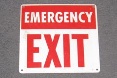Sign-Emergency Exit, plastic, red/wht, 14"w x 13"t, stock number S-0677