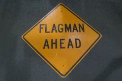 Sign-Flagman Ahead, metal, blk/orange, 41"w x 41"t (30"x30" square), stock number S-0680