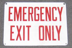 Sign-Emergency Exit Only, metal, red/wht, 14"w x 10"t, stock number S-0698