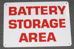 Sign-Battery Storage Area, metal, red/white, 14"w x 10"t, stock number S-0734
