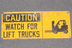 Sign-Caution Watch For Lift Trucks, plastic, blk/ylw, 17"w x 7"t, stock number S-0736