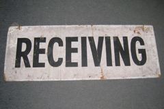 Sign-Receiving, wood, black/white, 48"w x 18"t, stock number S-0745