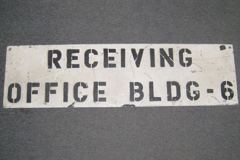 Sign-Receiving Office Bldg 6, metal, blk/wht, 36"w x 10"t, stock number S-0762
