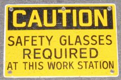 Sign-Caution Safety Glasses Required At This Work Station, plastic, stock number S-0771