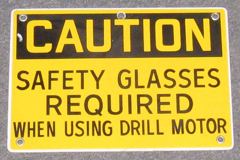 Sign-Caution Safety Glasses Required When Using Drill Motor, plastic, stock number S-0772