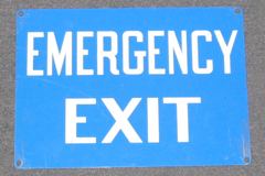 Sign-Emergency Exit, wht/blue, metal, 14"w x 10"t, stock number S-0782