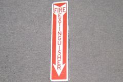 Sign-Fire Extinguisher, 2-sided, wallmount, metal, red/silver, 4"w x, stock number S-0832