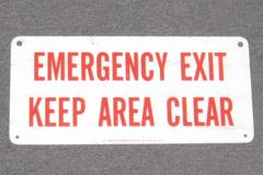 Sign-Emergency Exit Keep Area Clear, wht/red plastic, 14"w x 7"t, stock number S-0878
