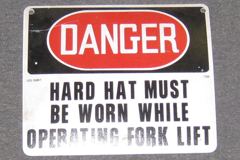 Sign-Danger Hard Hat Must Be Worn While Operating Fork Lift, plastic, stock number S-0891