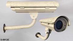 Security Camera, cylindrical body w/ glass lens, and mounting arm, stock number S-0912c