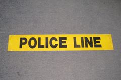 Sign-POLICE LINE, plastic, black/yellow, 36"w x 6"t, stock number S-0945