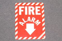 Sign-Fire Alarm V, plastic, red/white, 9"w x 12"t, stock number S-0952