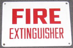 Sign-Fire Extinguisher, metal, white/red, 14"w x 10"t, stock number S-0953