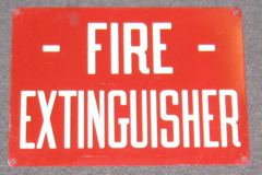 Sign-Fire Extinguisher, metal, red/wht, 2-sided, 14"w x 10"t, stock number S-0953a