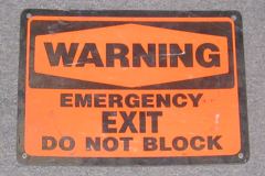 Sign-Warning Emergency Exit Do Not Block, plastic, blk/orange, 14"w x, stock number S-0955