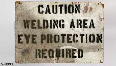 Sign-Caution Welding Area Eye Protection Required, wood, blk/wht, stock number S-0991