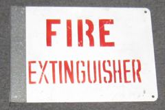 Sign-Fire Extinguisher, 2-sided, wallmount, metal, red/wht, 14"w x, stock number S-0994