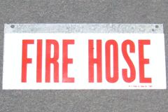 Sign-Fire Hose, 2-sided, metal, red/white, 14"w x 6"t, stock number S-1001