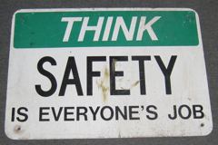 Sign-Think Safety Is Everyone's job, metal, grn/blk/wht, 28"w x 20"t, stock number S-1005