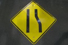 Sign-(symbol for right lane ends), ylw/blk, metal, 41"w x 41"t (30" x, stock number S-1041