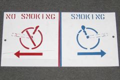 Sign-No Smoking<----- l Smoking ----> w/ 2 international no smoking, stock number S-1049