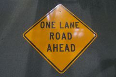 Sign-One Lane Road Ahead, metal, blk/orange, 49"w x 49"t (36"x36", stock number S-1060