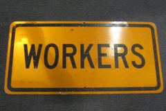 Sign-Workers, metal, black/orange, 36"w x 18"t, stock number S-1068