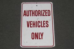 Sign-Authorized Vehicles Only, metal, red/white, 12"w x 18"t, stock number S-1071