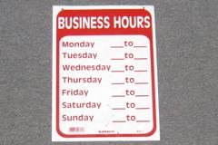 Sign-Business Hours - lists days of the week with spaces to, photo 2 of 3, S-1083RB