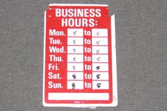Sign-Business Hours - lists days of the week with spaces to write in, stock number S-1083r