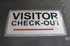 Sign-Visitor Check-Out, metal, white/blk/red, 48"w x 27"t, stock number S-1138