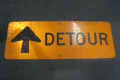 Sign-^ Detour, black/orange, metal, 48"w x 18"t, stock number S-1161