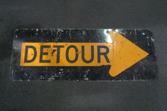 Sign-Detour, (DETOUR>), metal, black/orange, 36" x 12", stock number S-1162