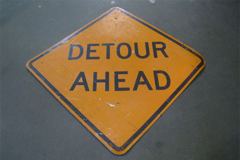 Sign-Detour Ahead, metal, black/orange, 65"w x 65"t (48"x48" square), stock number S-1166