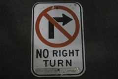Sign-No Right Turn - w/ symbol for no right turn, metal, red/blk/wht, stock number S-1172