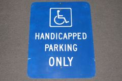 Sign-Handicapped Parking Only, w/ symbol, metal, white/blue, 18"w x, stock number S-1174