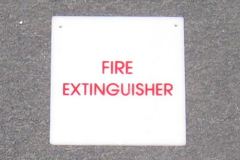 Sign-Fire Extinguisher, plastic, red/white, 6"w x 6"t, stock number S-1186