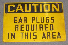 Sign-Caution Ear Plugs Required In This Area, metal, blk/ylw, 20"w x, stock number S-1207