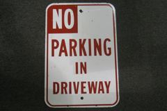 Sign-No Parking In Driveway, metal, 12"w x 18"t, stock number S-1240