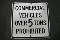 Sign-Commercial Vehicles Over 5 Tons Prohibited, metal, black/white, stock number S-1249