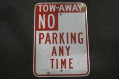 Sign-Towaway No Parking Anytime, red/wht metal, 14"w x 20"t, stock number S-1252