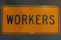 Sign-Workers, metal, black/orange, 24"w x 12"t, stock number S-1266