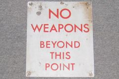 Sign-No Weapons Beyond This Point, plastic, gray/red, 10"w x 12"t, stock number S-1291