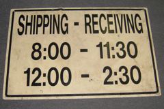 Sign-Shipping - Receiving 8:00-11:30 12:00-2:30, 36"w x 24"t, stock number S-1294