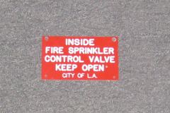 Sign-Inside Fire Sprinkler Control Valve Keep Open, red/wht, 5"w x 3"t, stock number S-1307