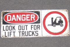 Sign-Danger Look Out For Forklift Trucks, wht/blk/red, 17"w x 7"t, stock number S-1377